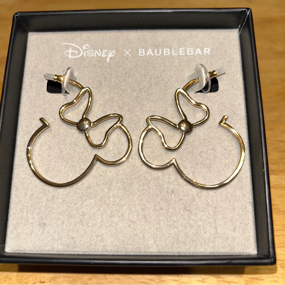 Disney x Baublebar Minnie Mouse Outline Gold Hoop Earrings New In Box Silhouette